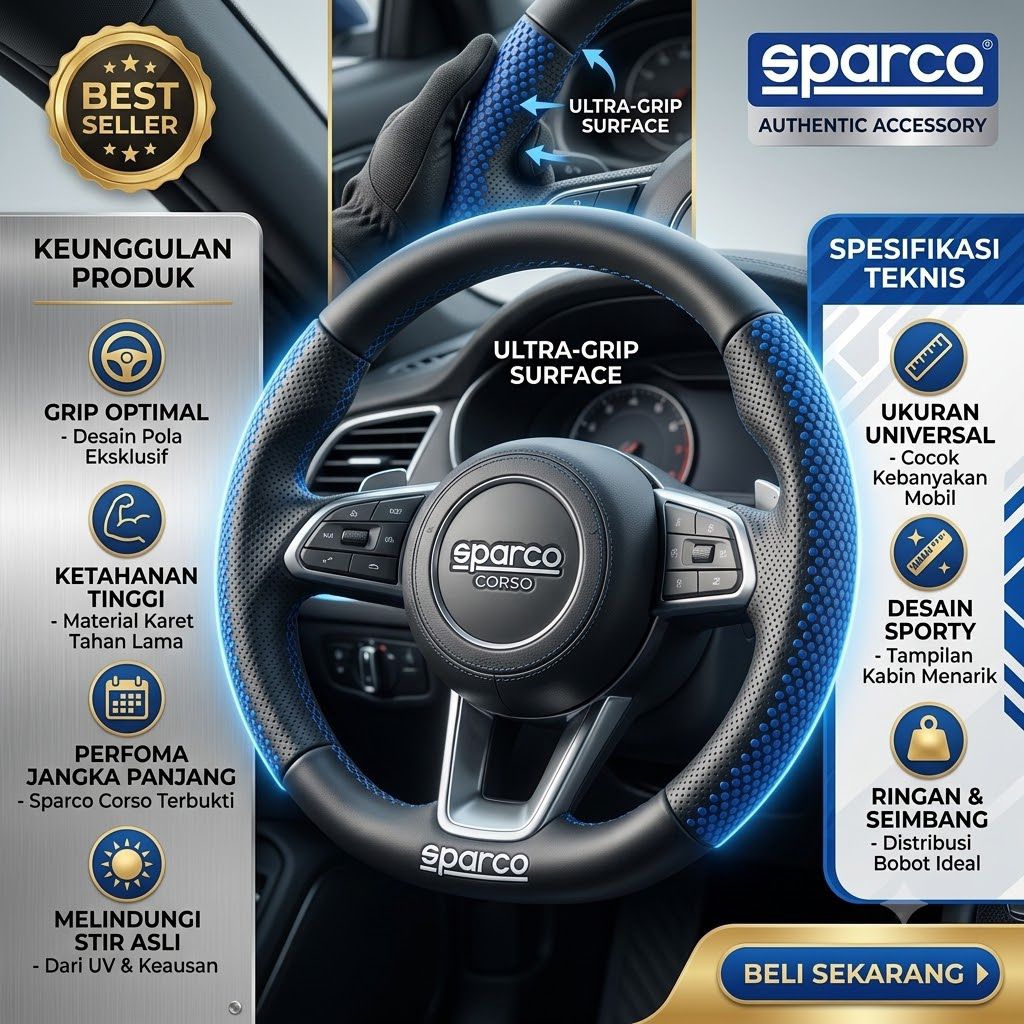 Sparco Cover Steering Wheel Gridline Pvc Sarung Stir Mobil Universal