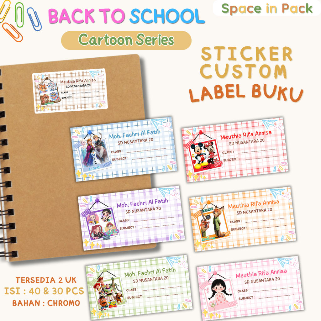 44 Pcs Sticker Nama Buku Tulis / Sticker Label Nama Custom Aesthetic / Sticker Nama Custom Buku Pela
