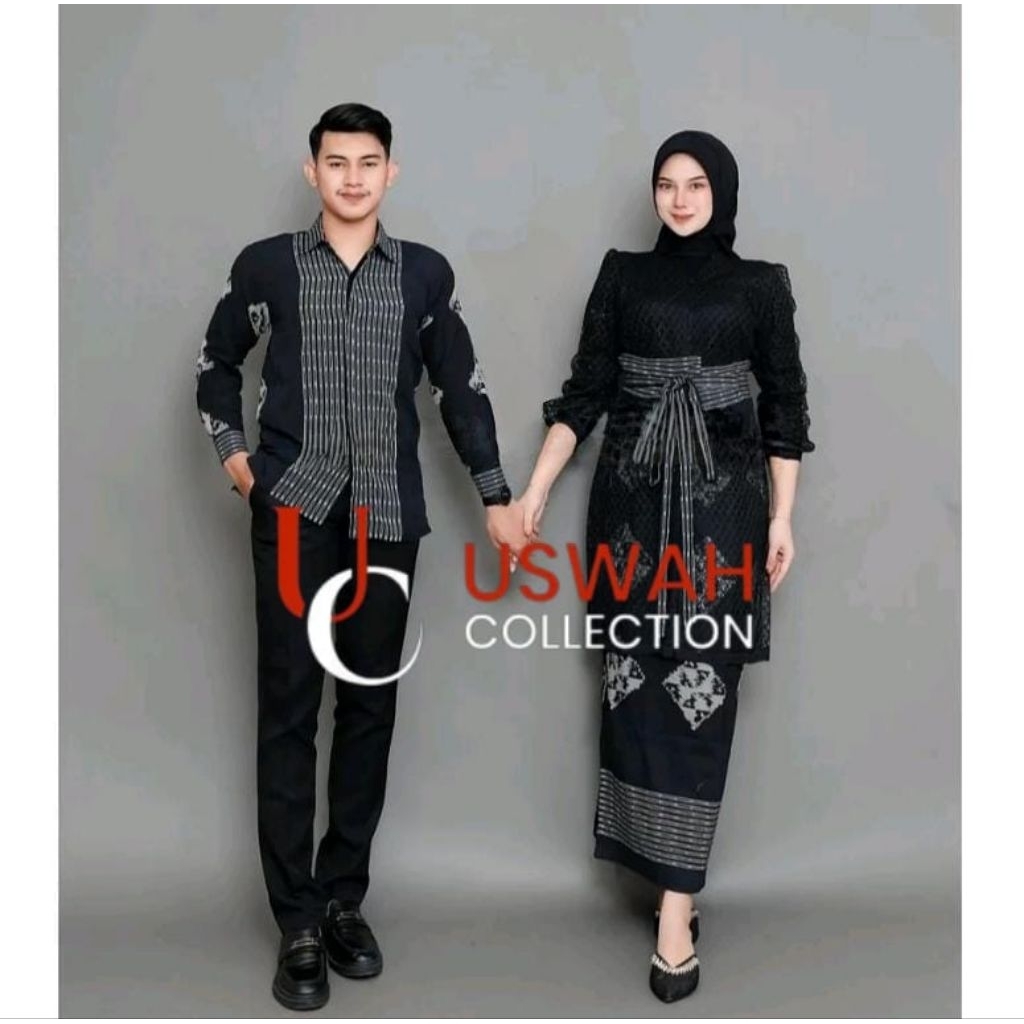 HARUMI BLACK TORAJA TENUN - SET TENUN WANITA ATASAN BROKAT - BAJU TENUN COUPLE
