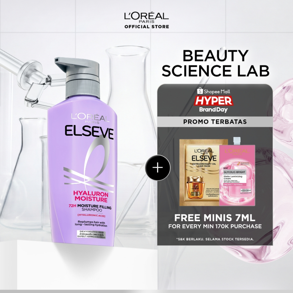 L’Oreal Paris Elseve Hyaluron Moisture Shampoo 400ml (Perawatan Untuk Rambut Kering Dengan Hyaluroni