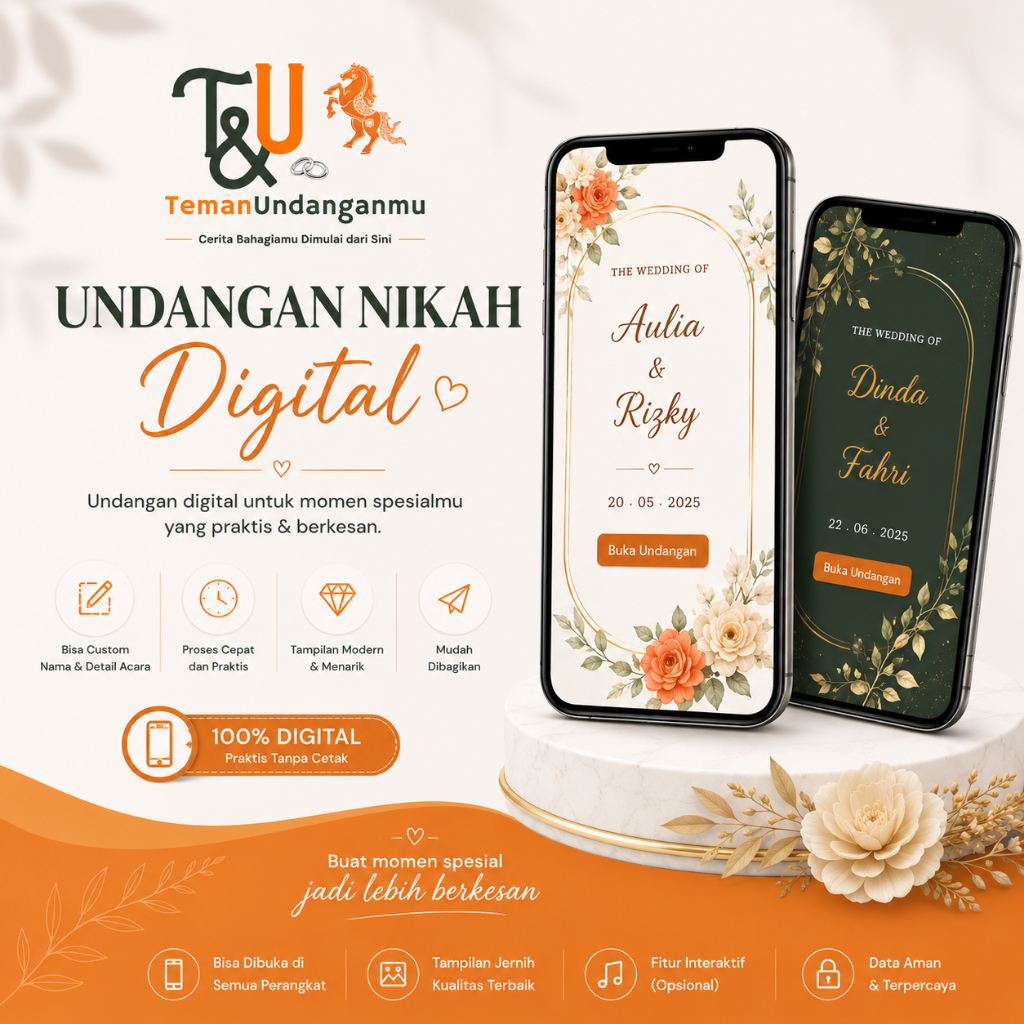 Undangan Pernikahan Digital Custom - Desain Modern Elegan -  Link Undangan Online - Praktis & Cepat