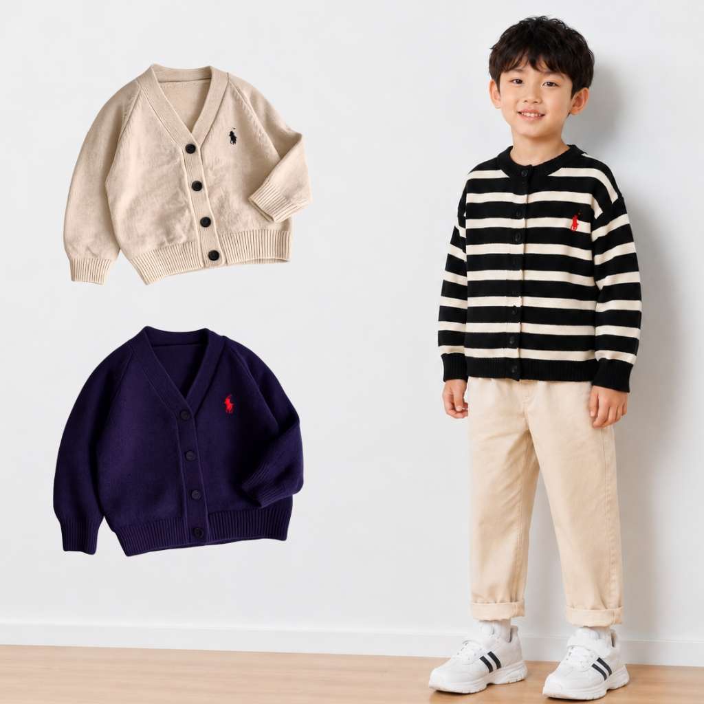 Sweater Rajut outwear anak laki-laki CSW1040 POLO kuda Anak Perempuan Baju Lengan Panjang korea