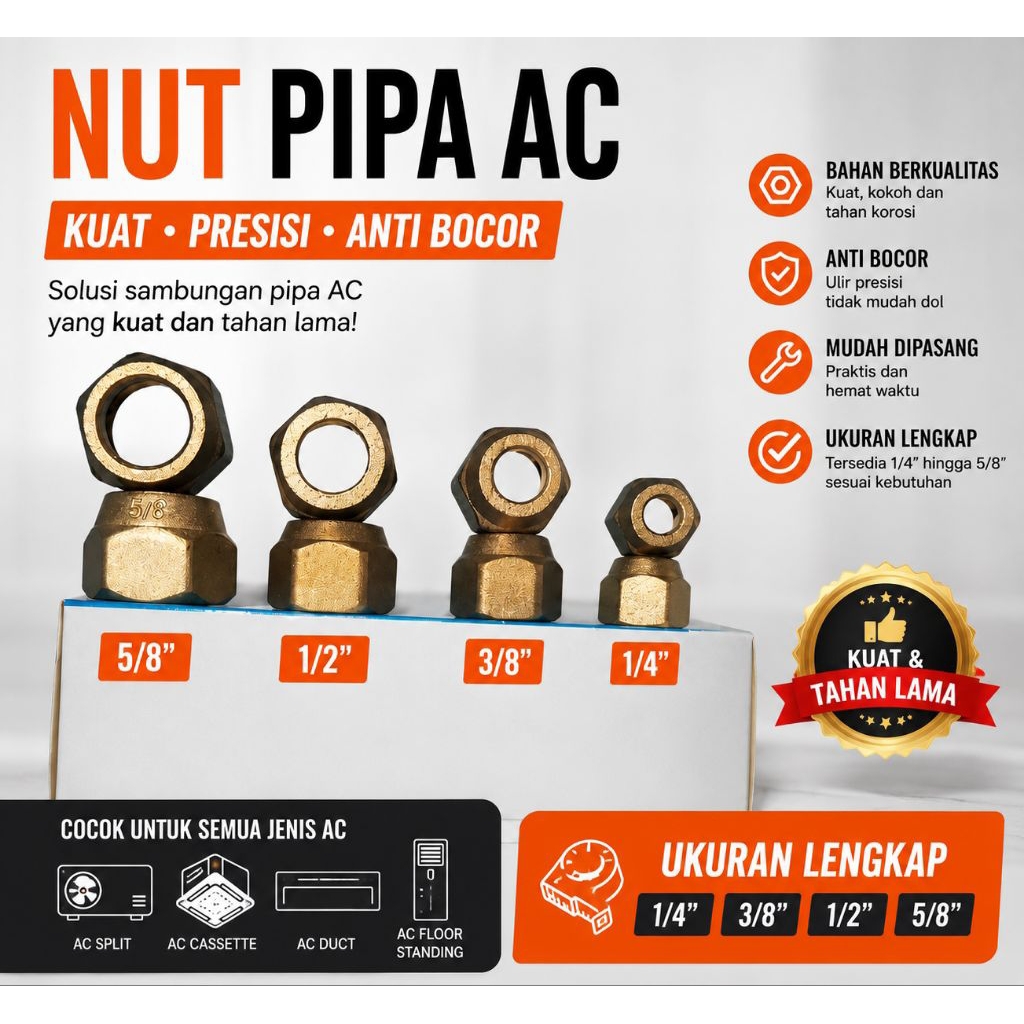 Nut Pipa AC Kuningan Sambungan Pipa AC