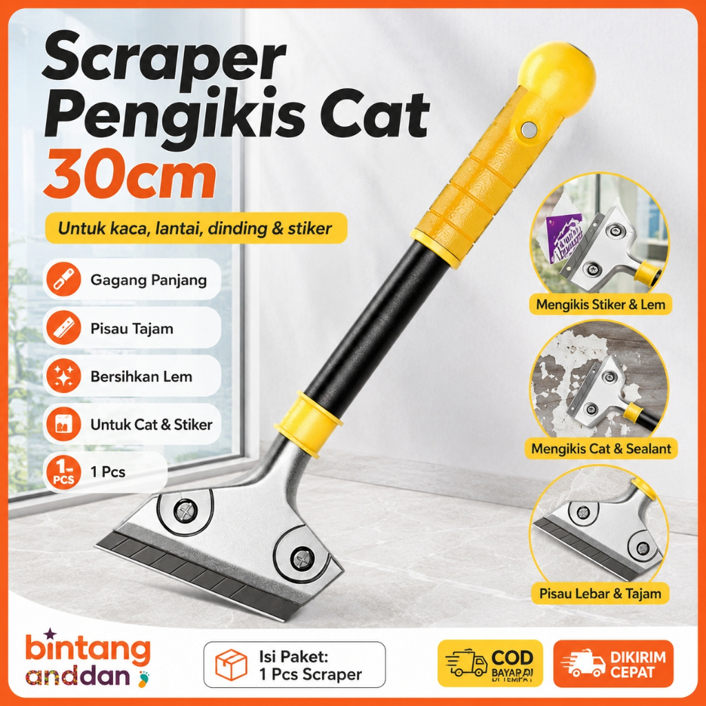 [COD] Scraper Kape Pengikis Cat 30cm Gagang Panjang Pembersih Kaca Dinding Lantai Stiker Lem Wallpap