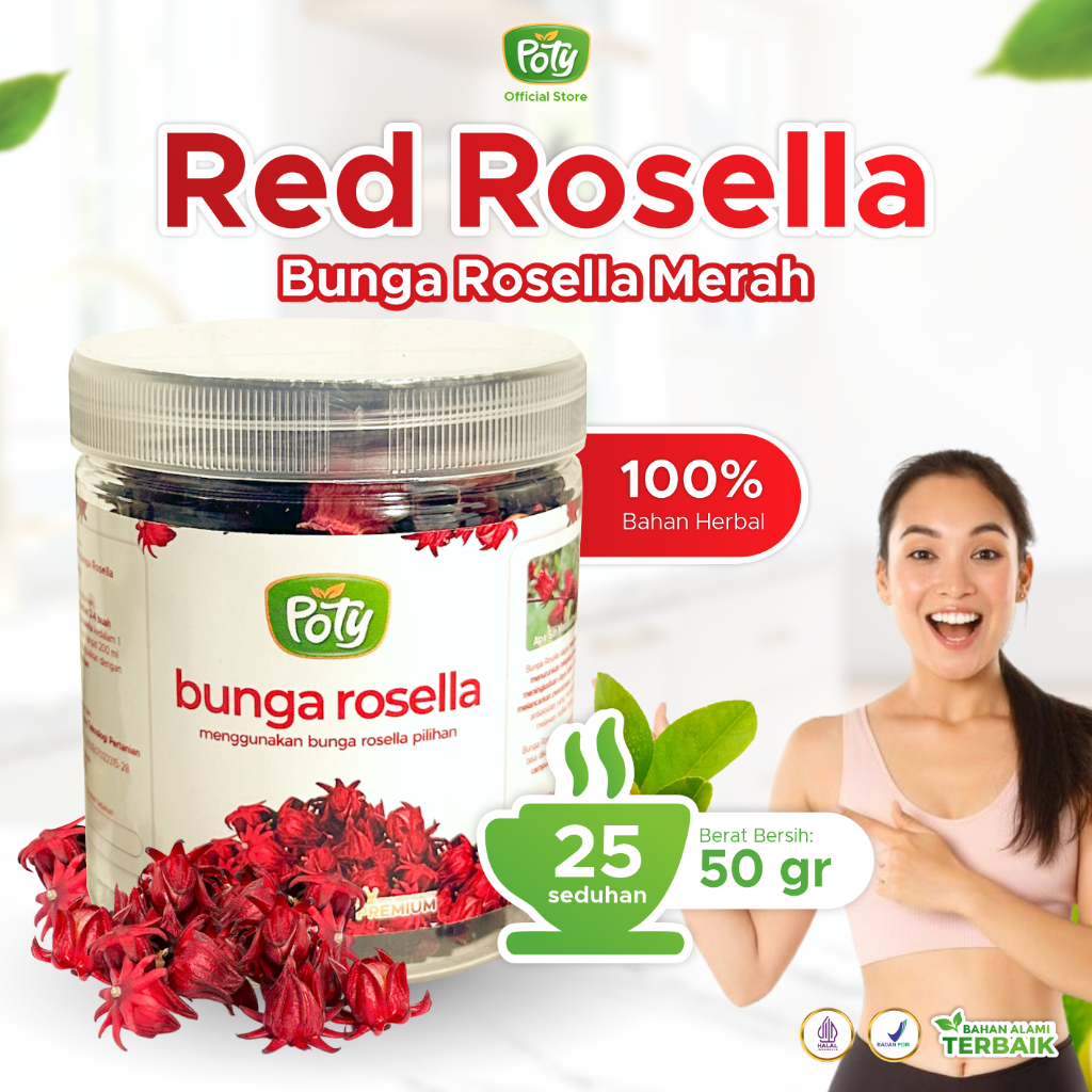 Teh Bunga Rosela Merah Kering Premium Organik Poty