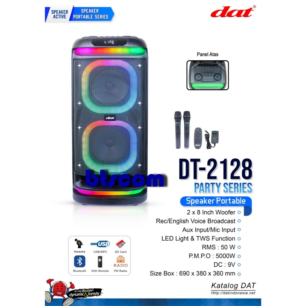 SPEAKER AKTIF PORTABLE DUO 8 INCH DAT DT 2128 PARTY DT2128 DT-2128 BLUETOOTH