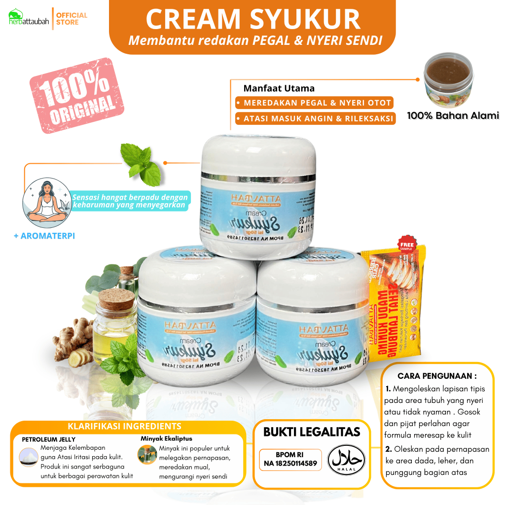 Cream Oles Herba Syukur Attaubah 50gr Mengatasi Pegal Nyeri Otot Dan Gatal | Cream Pegal dan Nyeri S