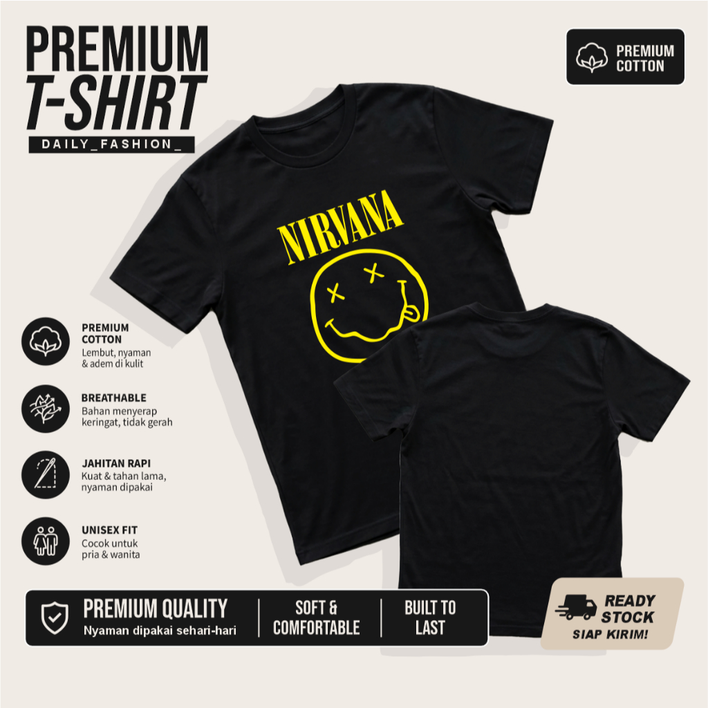 KAOS BAND 90'S NIRVANA TSHIRT BAJU DISTRO BAHAN PREMIUM LENGAN PENDEK