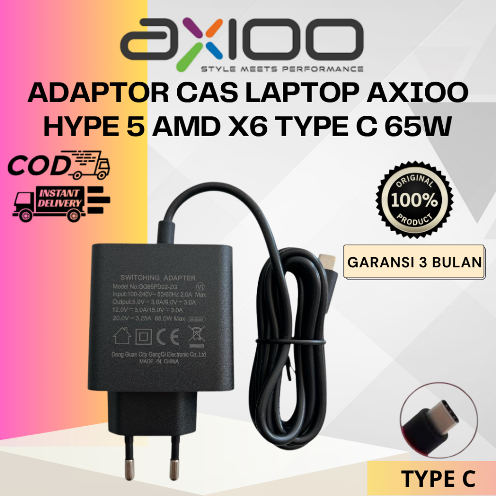 ADAPTOR CAS AXIOO HYPE 5 AMD X6 SERIES TYPE C 65W