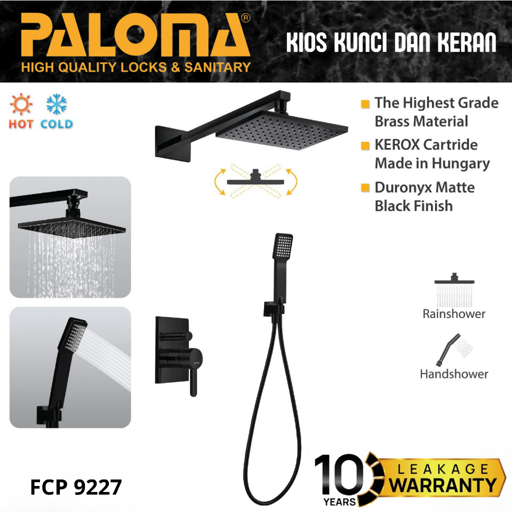 PALOMA FCP 9227 Keran Mixer Shower Tanam Set Dinding Tembok Kran Air Brass Kuningan Black Hitam