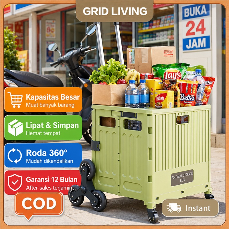Troli Belanja Roda Lipat Portable/Troli Lipat Galon Besi Trolley Tarik Dorong Dorongan Pengangkat Ba