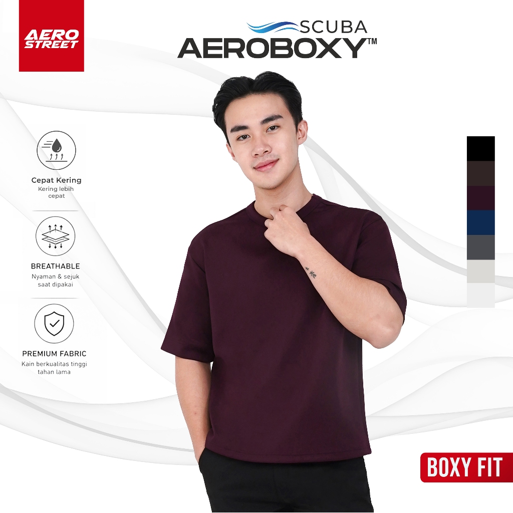 Aerostreet Zyro Kaos Pria Boxy Fit Maroon T-shirt Cowok Men Casual Basic Minimalis Tidak Mudah Kusut