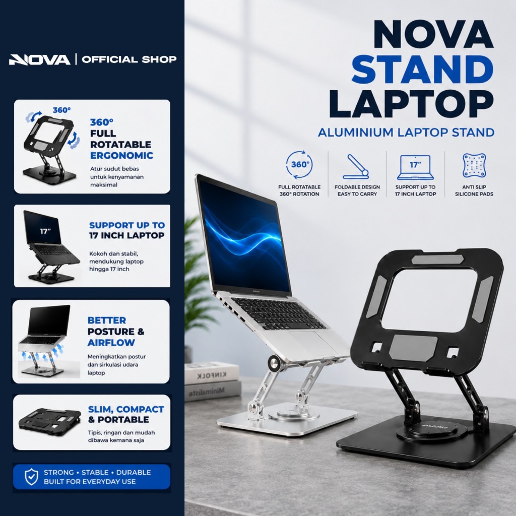 STAND LAPTOP Metal Dudukan Laptop Stand Holder Foldable 360 DEGREE ROTATION