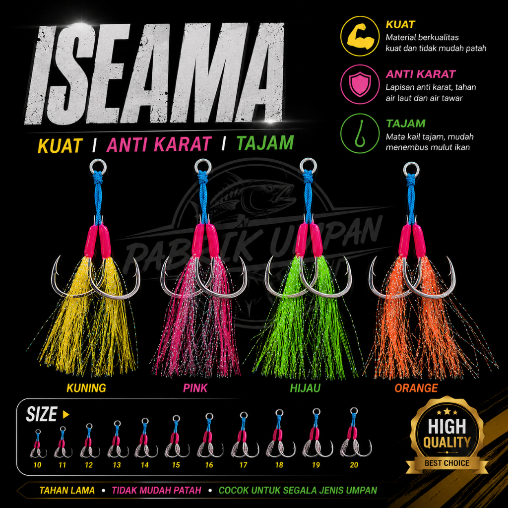Kail pancing Iseama Hook Anti Karat Tahan Lama Assist Hook Putih / Kail Putih Umpan Pancing Kuat Asi