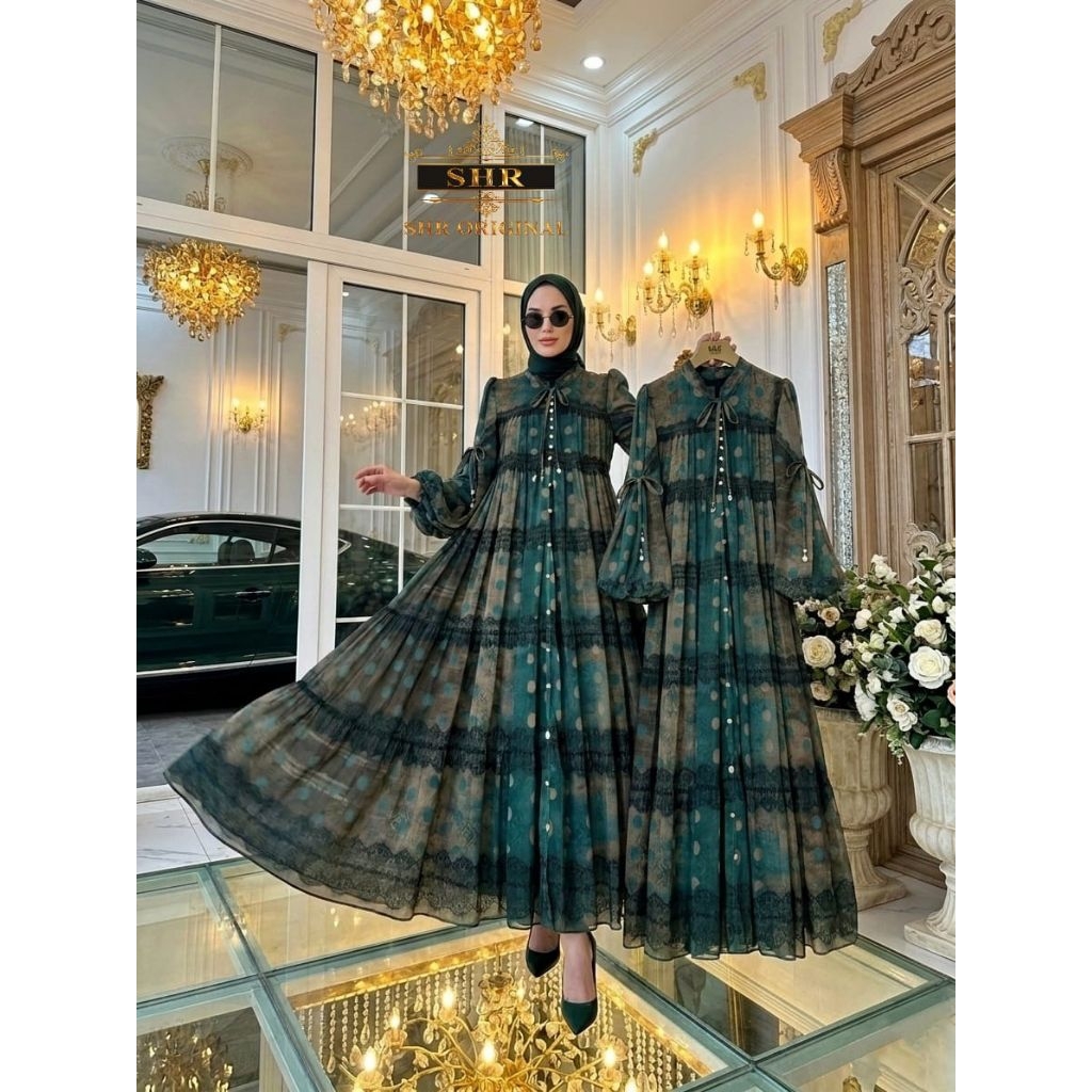 *NEW READY * MIDI DRESS JUMBO RATU JODHA POLKADOT CERUTY BY SHR ORI