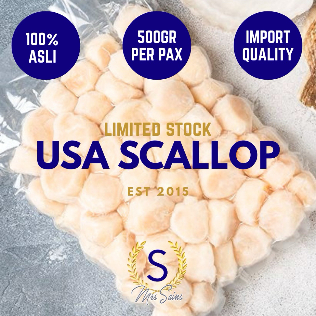 ikan USA SCALLOP IMPORT size 80/100 per pack @500GR Makanan Beku [FROZEN FOOD SEAFOOD]