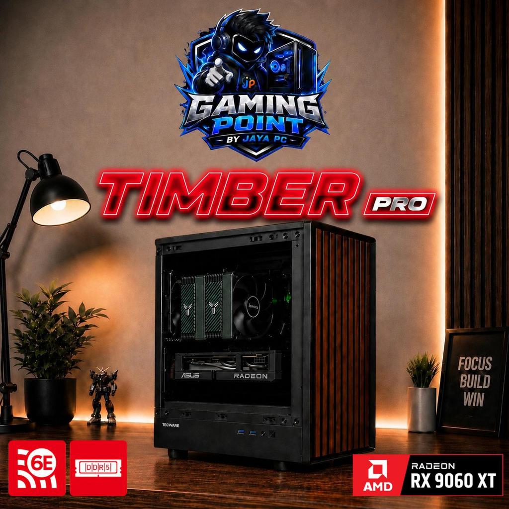 GAMING POINT TIMBER PRO - PC Rakitan AMD Ryzen 5 7500F | Radeon RX 9060 XT 16GB | 16GB DDR5 | SSD NV