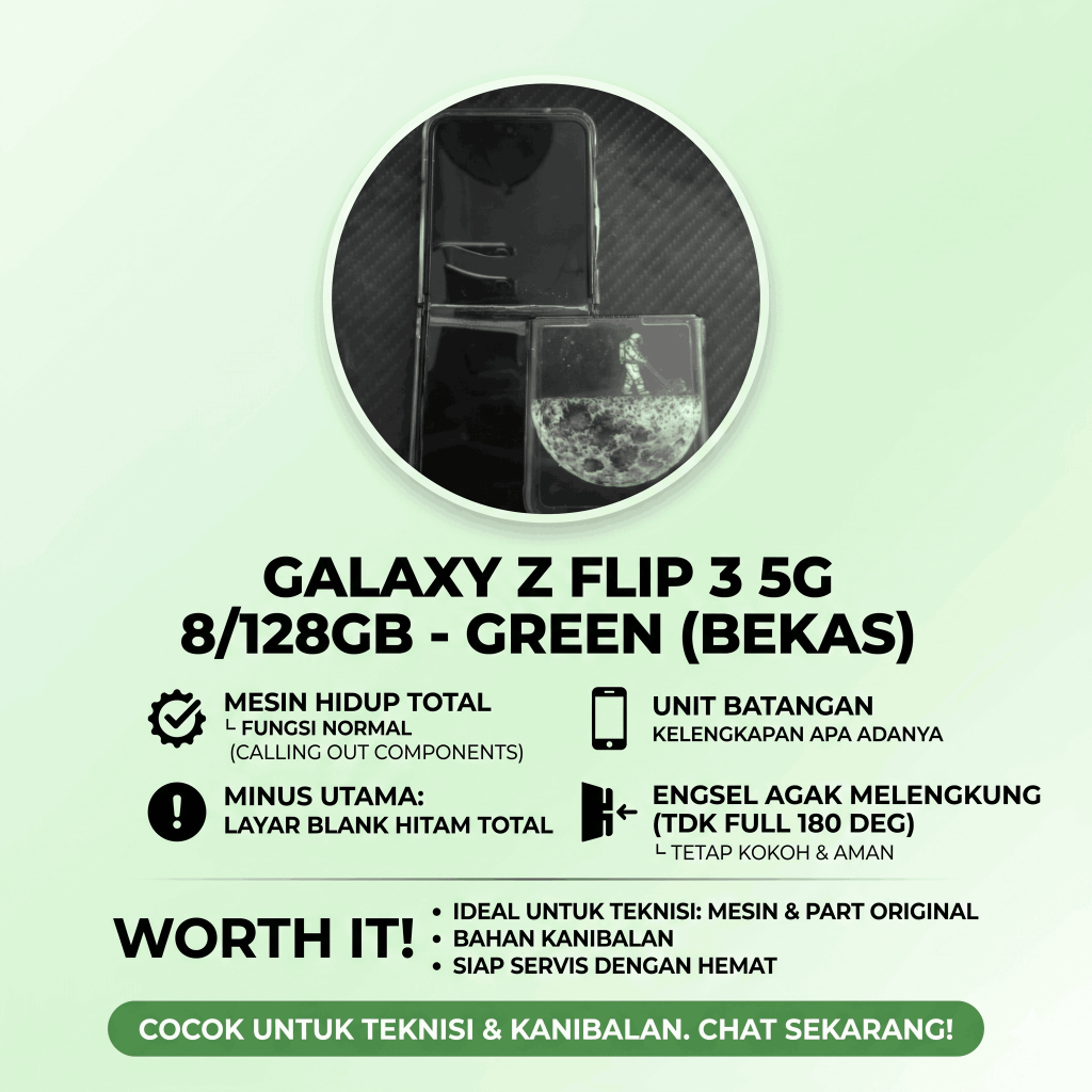 Samsung Galaxy Z Flip 3 5G 8/128GB Bekas Minus LCD Blank Mati - Mesin Normal Bahan Kanibal
