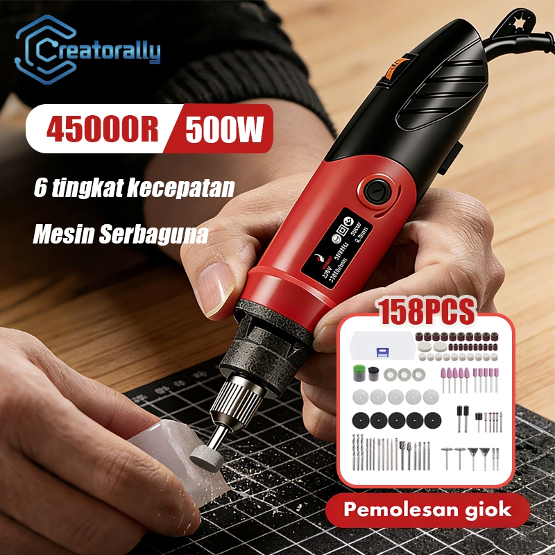 Creatorally Bor Mini Listrik Set Lengkap 6Kecepatan Gerinda Mini Listrik Penghalus-Alat Gerinda