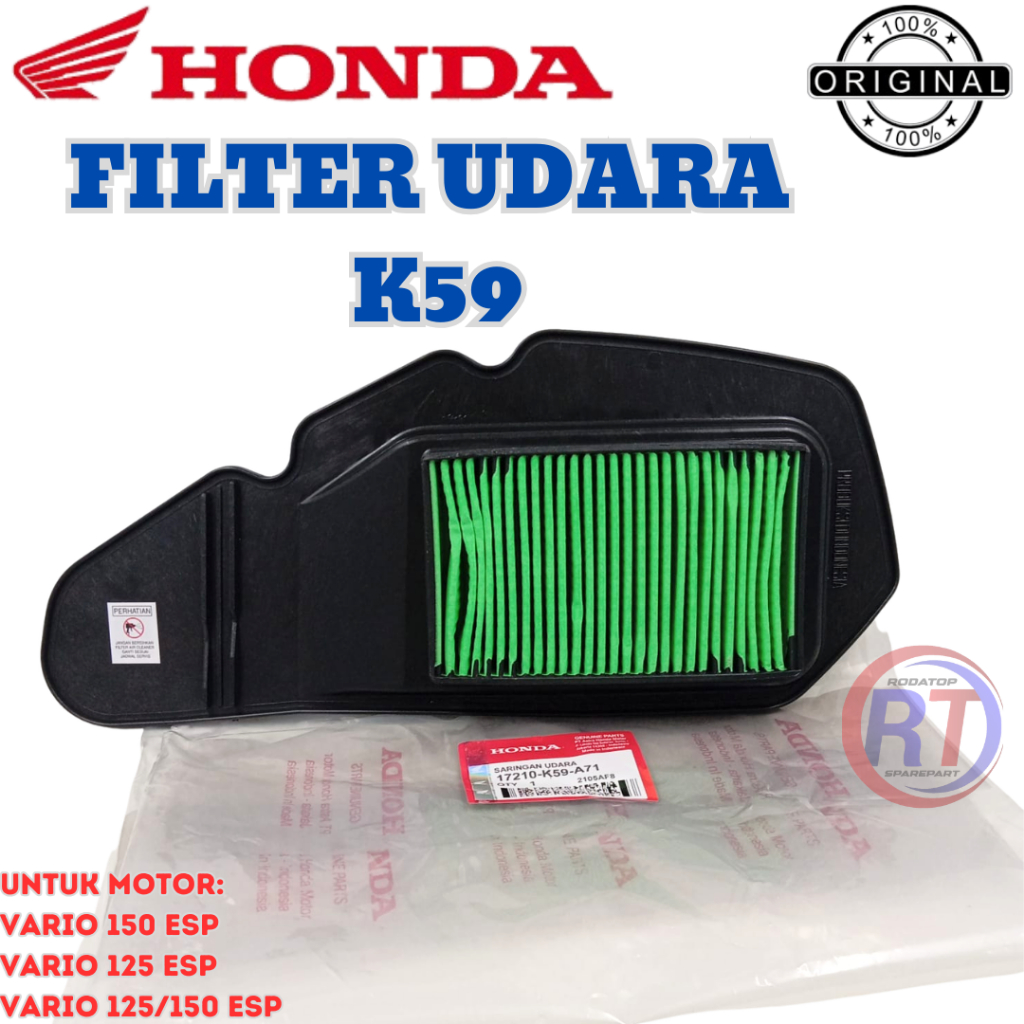 FILTER UDARA KODE K59 HONDA ORIGINAL PRESISI UNTUK MOTOR VARIO 150 ESP VARIO 125 ESP VARIO 125 TECH.