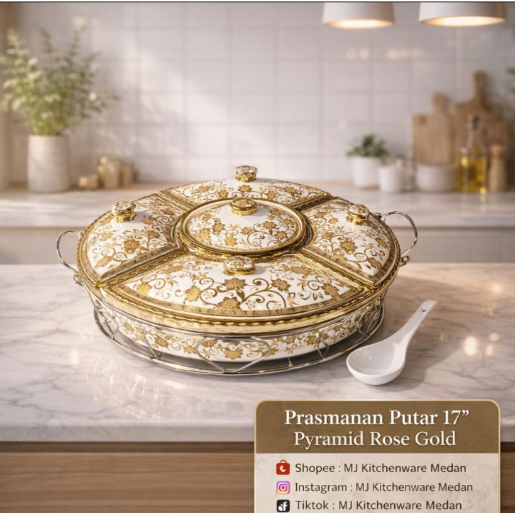 Prasmanan Putar Keramik Pyramid 17inchi Rose Gold