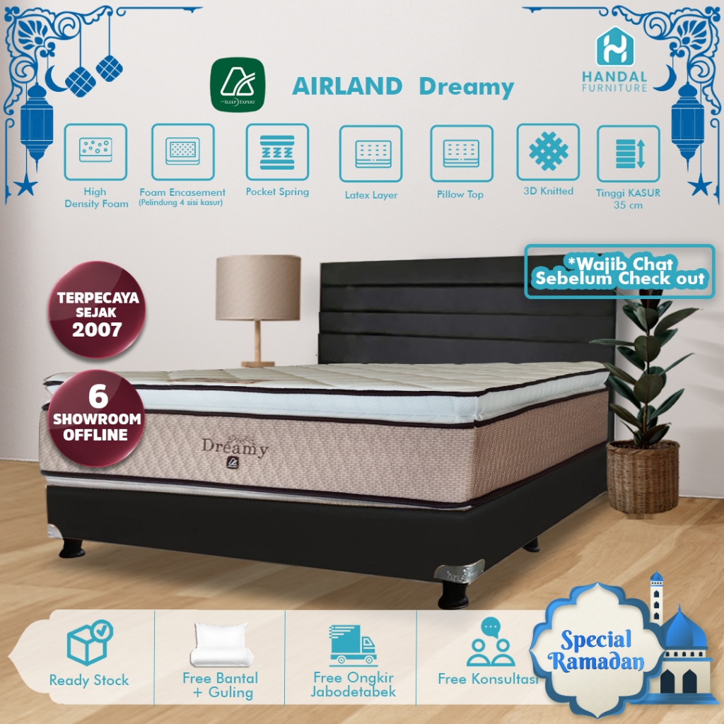 Kasur Springbed Airland Dreamy Pocket Anti Guncang Pillow Top Lapisan Atas Kasur Murah Kos-Kosan Med