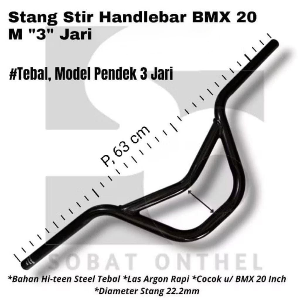 Stang Stir Handlebar BMX, Sepeda BMX 20 Inch, Model M Pendek 3 Jari