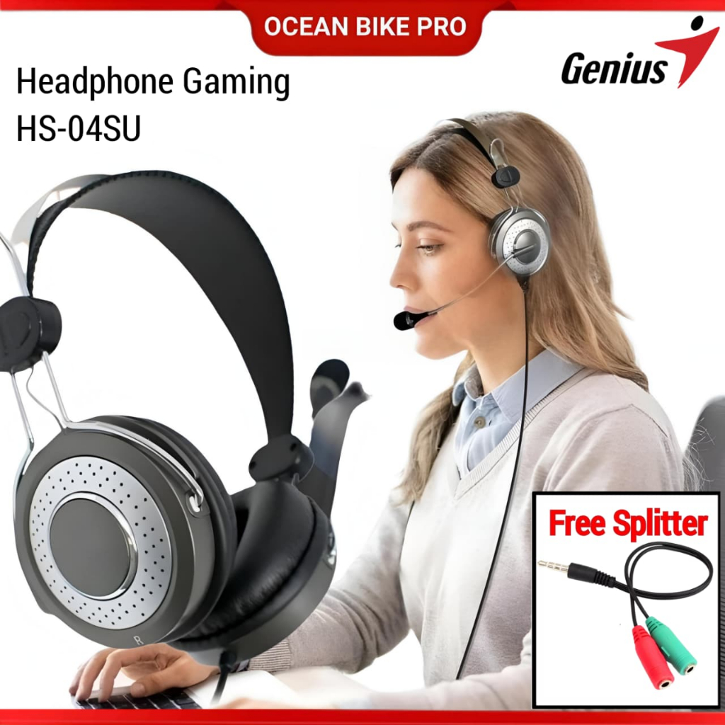 OCEANBIKEPRO Headset Gaming Genius HS04SU Headphone Earphone With Noise Cancellation Microphone