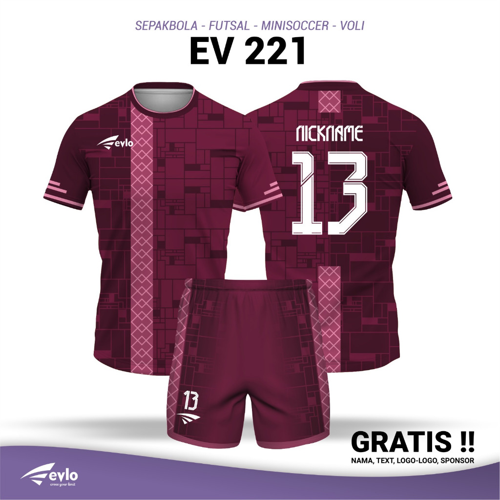 Setelan futsal Evlo EV 221 MAROON custom jersey bola full printing