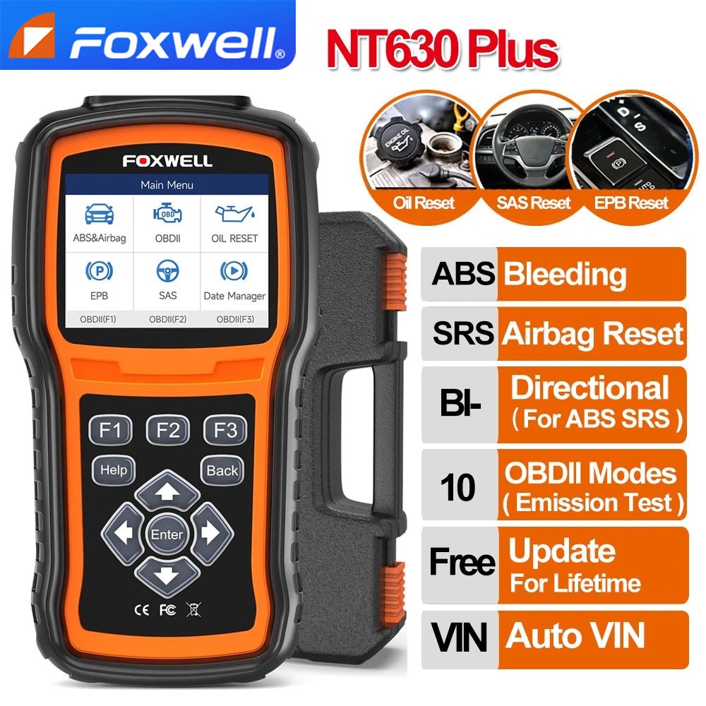 FOXWELL NT630 Plus Wireless Scanner OBD2 Mobil ABS SRS SAS Baru Layar Warna Multi Sistem Car Diagnos