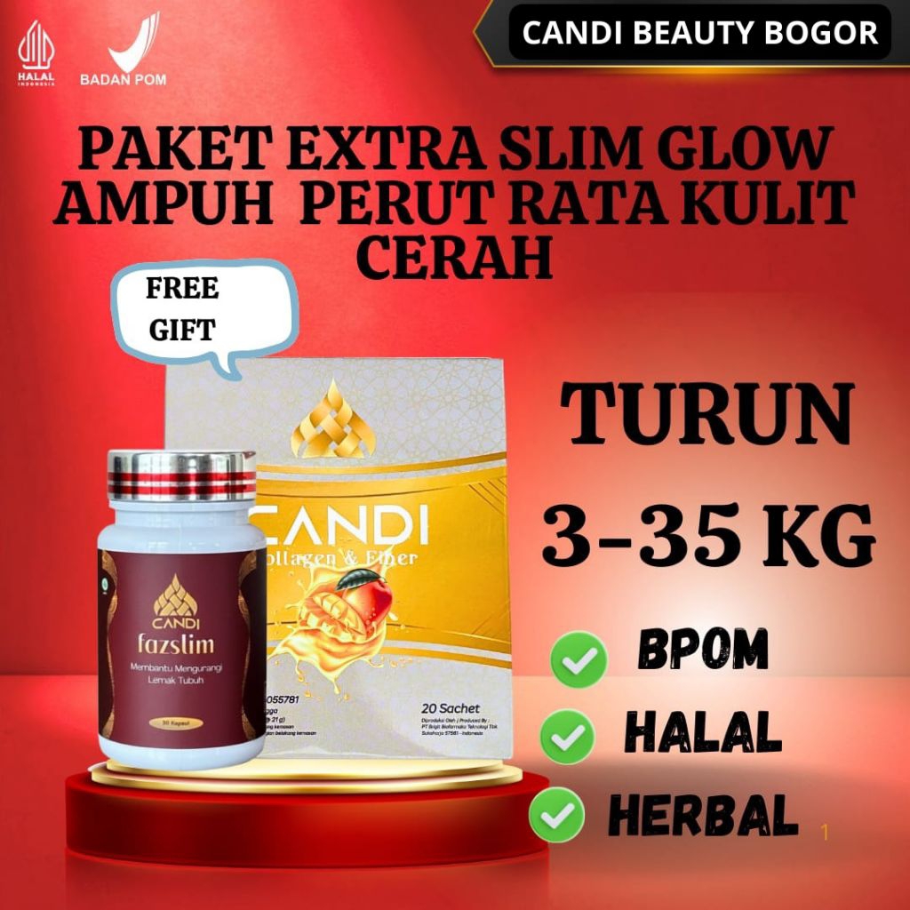 PAKET SLIMGLOW CANDI BEAUTY PELANGSING BADAN PENURUN BERAT BADAN ALAT PELANGSING BPOM