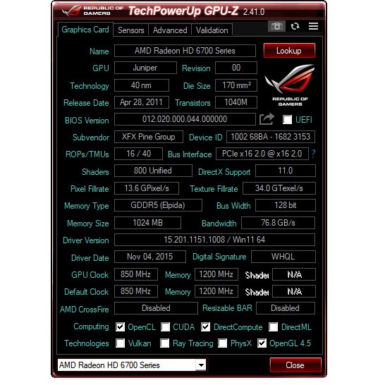 VGA card HD 6770 GDDR5 1GB XFX