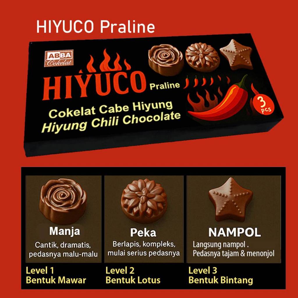 ABBA Cokelat – HIYUCO Praline Cokelat Pedas Cabai Hiyung | Cabai Hiyung Tapin I Dark Chocolate | Hal