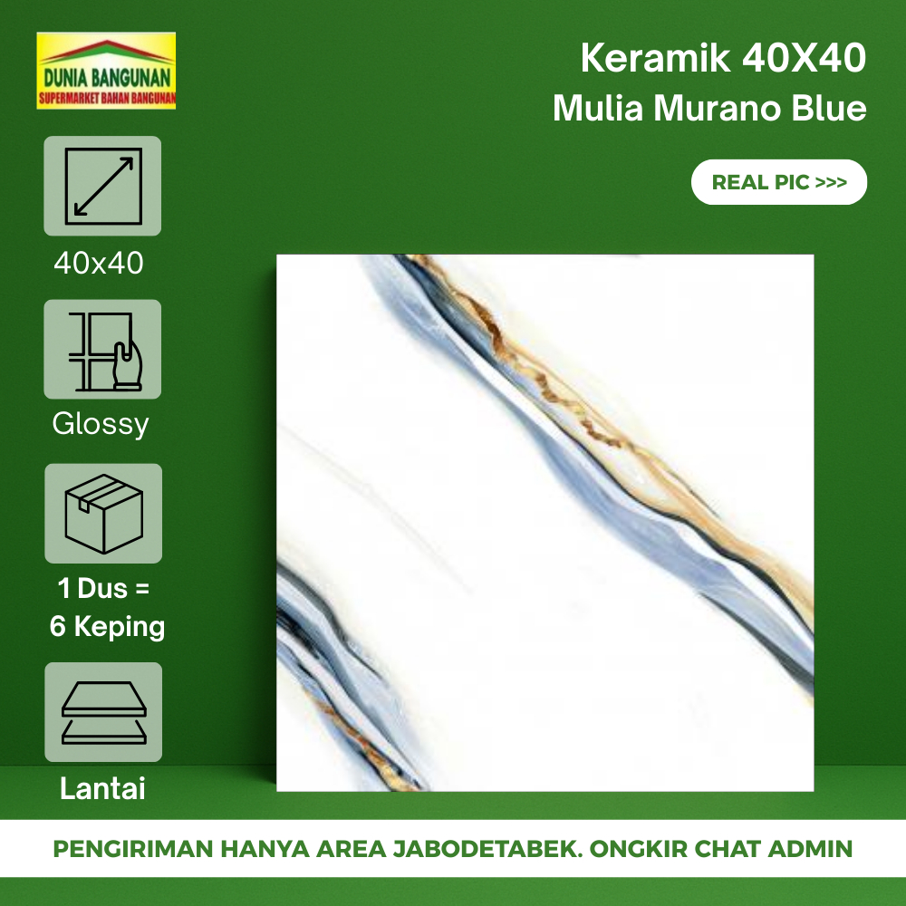 Keramik Lantai Dinding 40x40 Mulia Mundo Blue Keramik Glossy Licin Biru Emas