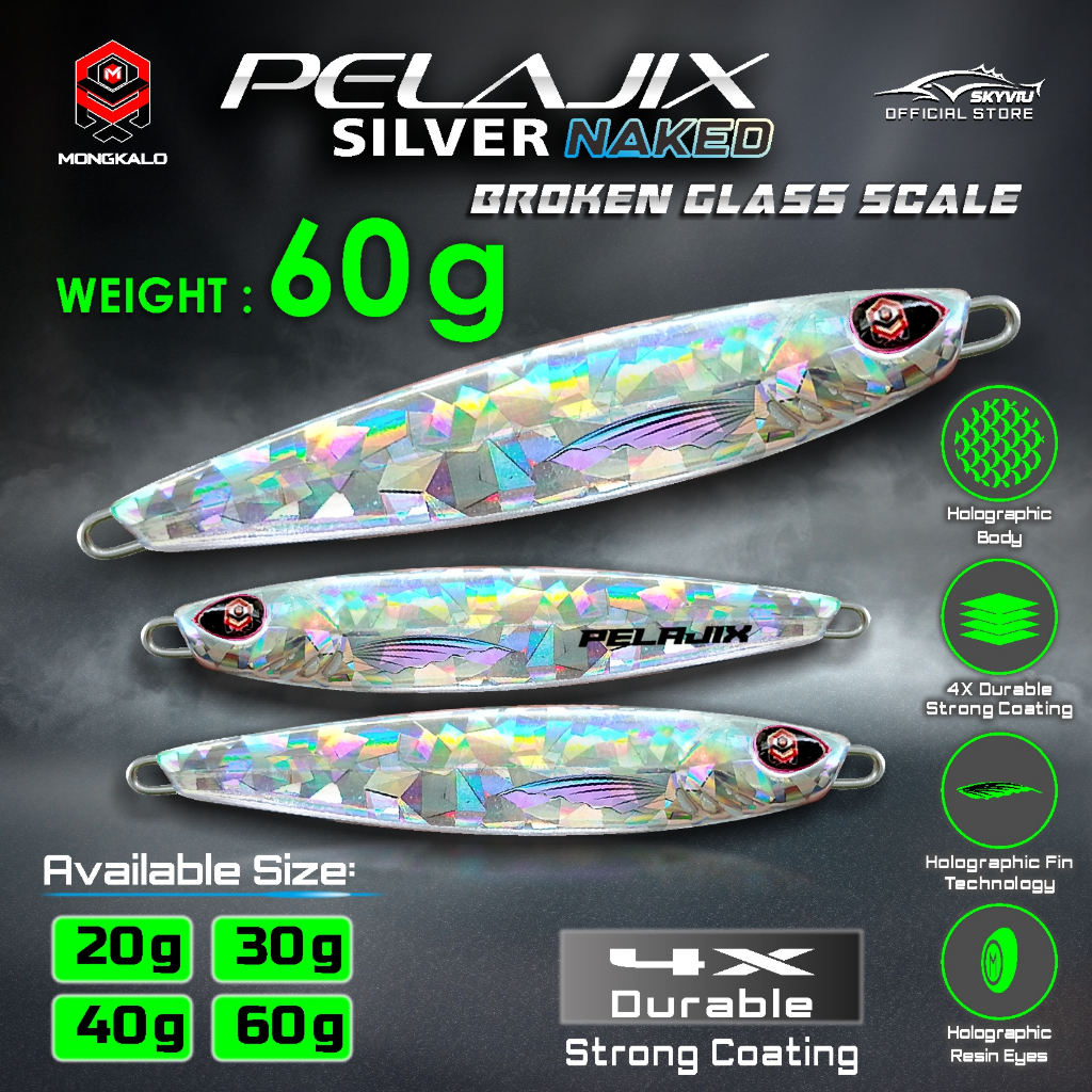 Metal Jig 60 Gram MONGKALO PELAJIX Hologram NAKED Metaljig 60 gr SIlver Umpan Jigging 60gram Umpan P
