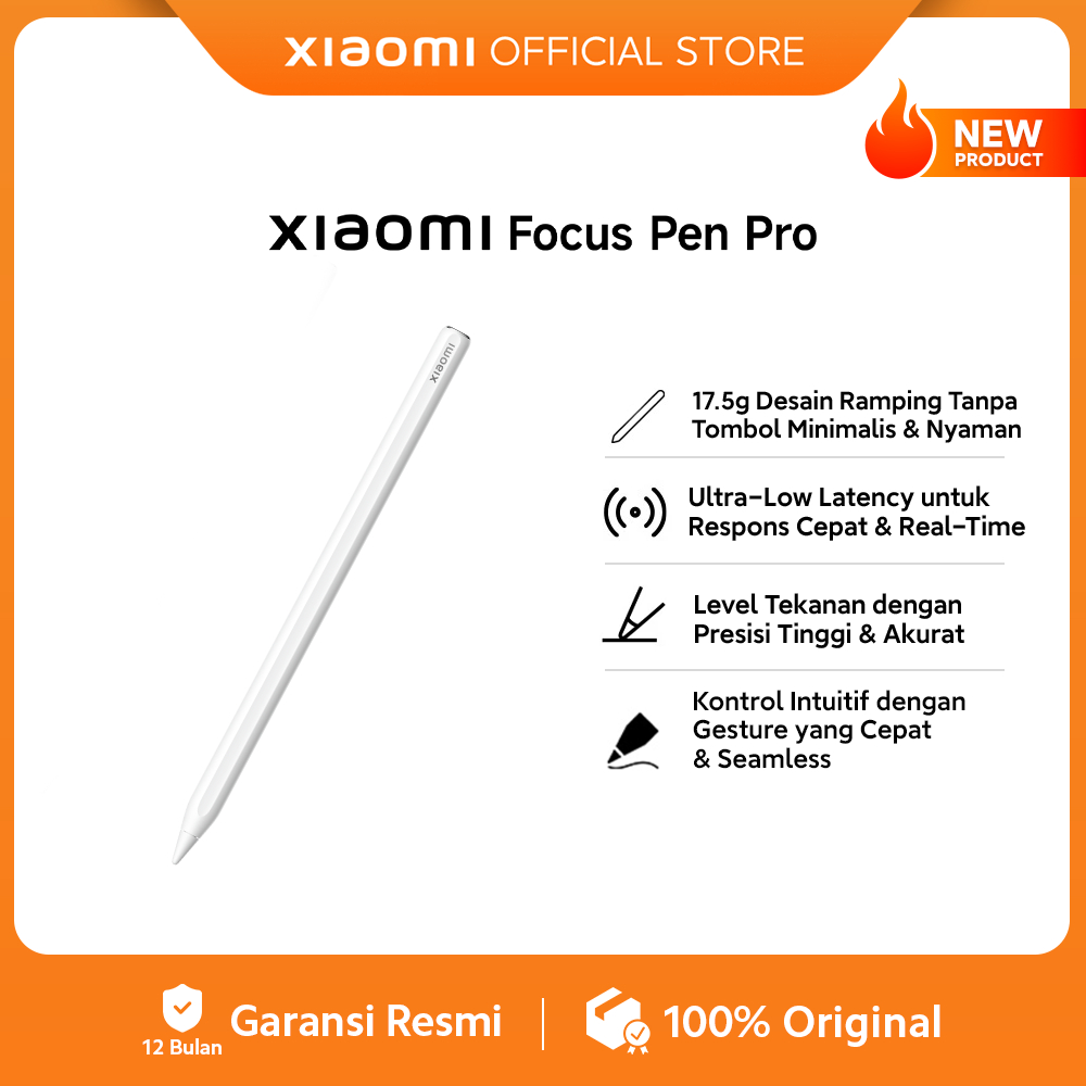 Xiaomi Focus Pen Pro | Desain Ramping Tanpa Tombol yang Minimalis & Nyaman | Ultra Low Latency untuk Respons Cepat & Real-Time | Level Tekanan dengan Presisi Tinggi & Akurat | Kontrol Intuitif dengan Gesture yang Cepat & Seamless | Smart Pen [Xiaomi Offic