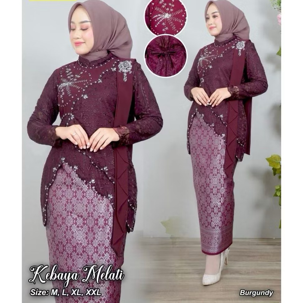 Set kebaya melati slayer songket / setelan kebaya dewasa modern kebaya kartini payet / atasan kebaya