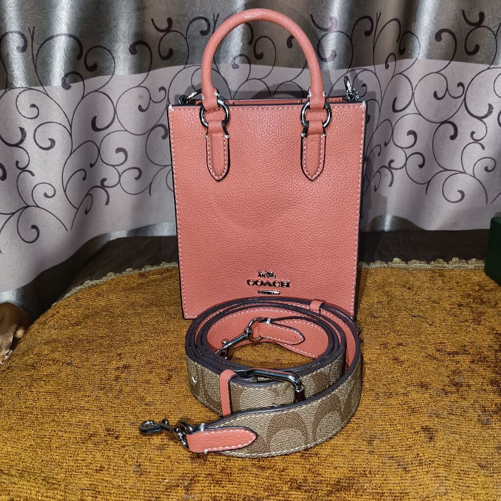 Tas coach Sling Bag north south signature mini peach orange