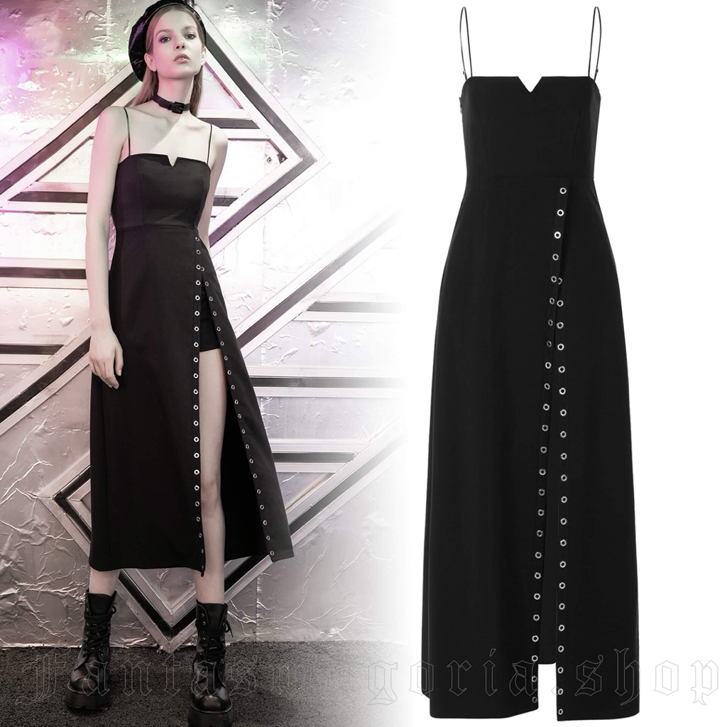 DRESS OL PANTAI HITAM GOTHIC JEPANG PUNK RAVE V NECK COSPLAY BKK VINTAGE KOREANSTYLE