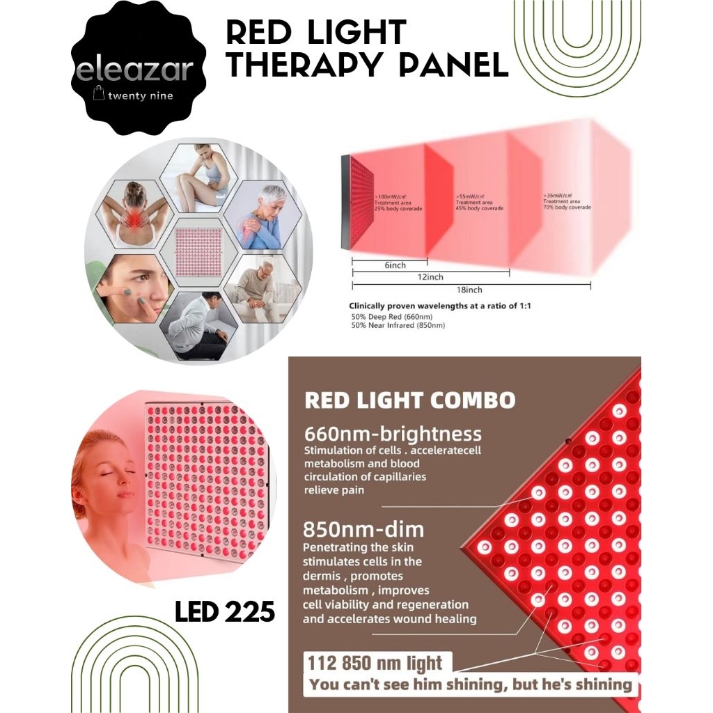 Red Light Panel LED 225| Infrared Theraphy Panel |Red Light Theraphy Panel Terapi Wajah Otot dan Sen