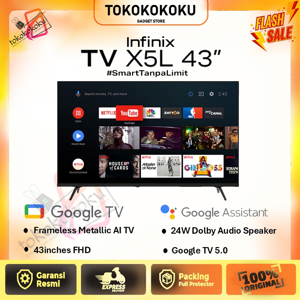[ KARGO ] Infinix Smart TV X5L 43 Inch FHD [ 43X5L ] - GOOGLE TV - Wifi, bluetooth, Dolby Speaker Au