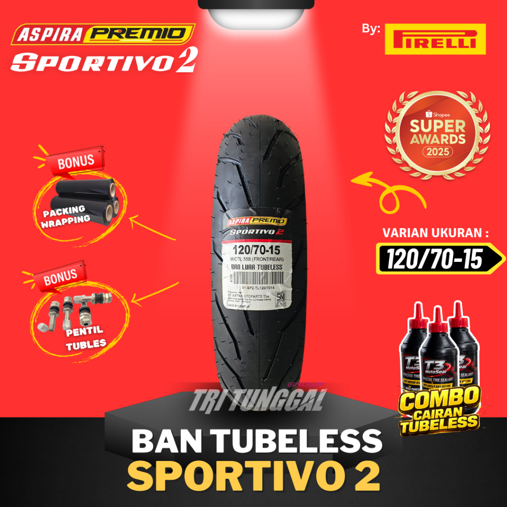[READY COD] BAN ASPIRA PREMIO SPORTIVO 2 ( 120/70-15 ) TUBELESS MEDIUM SOFT COMPOUND RING 15 / BAN M