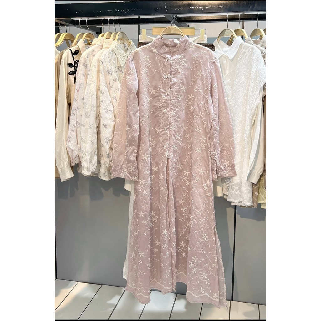 long tunik katun bordir premium tunik wanita gamis lebaran long tunik full furing