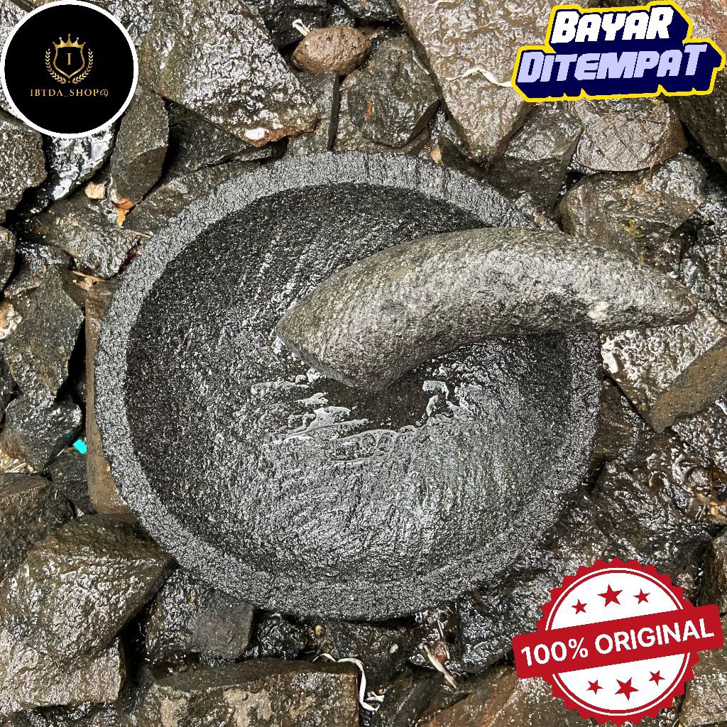 cobek pahat ukuran sedang 20 CM berbahan batu pegunungan asli 100% cocok untuk menyambal tebal dan a