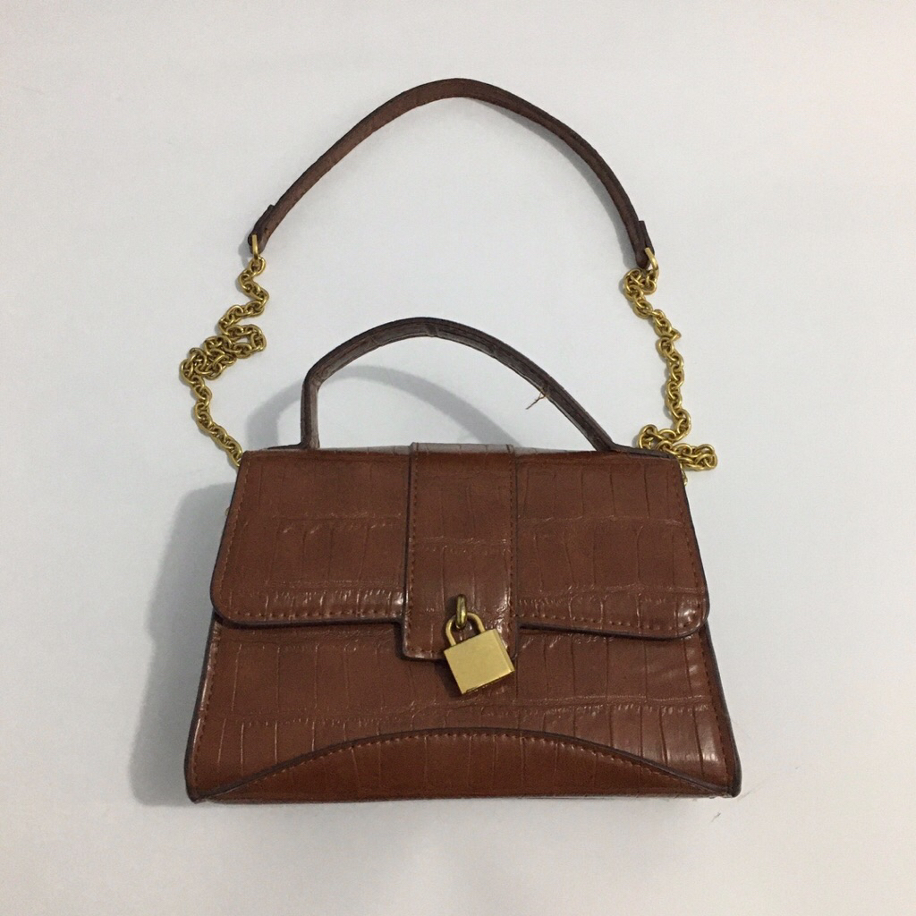 Mango Padlock Croc Embossed Chain Handle Bag