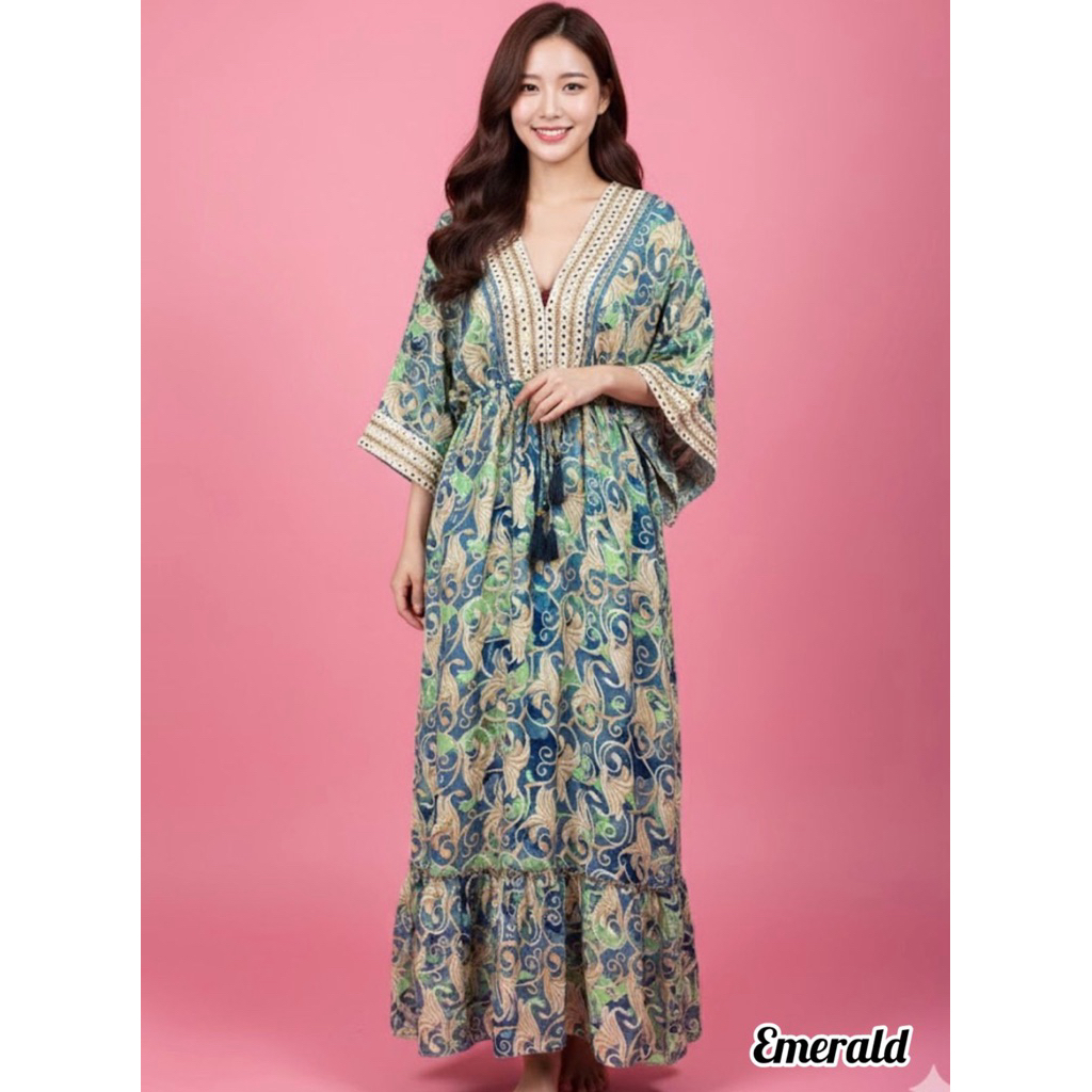 Baju Butterfly Long Dress Silk Katun Khas Thailand Mewah