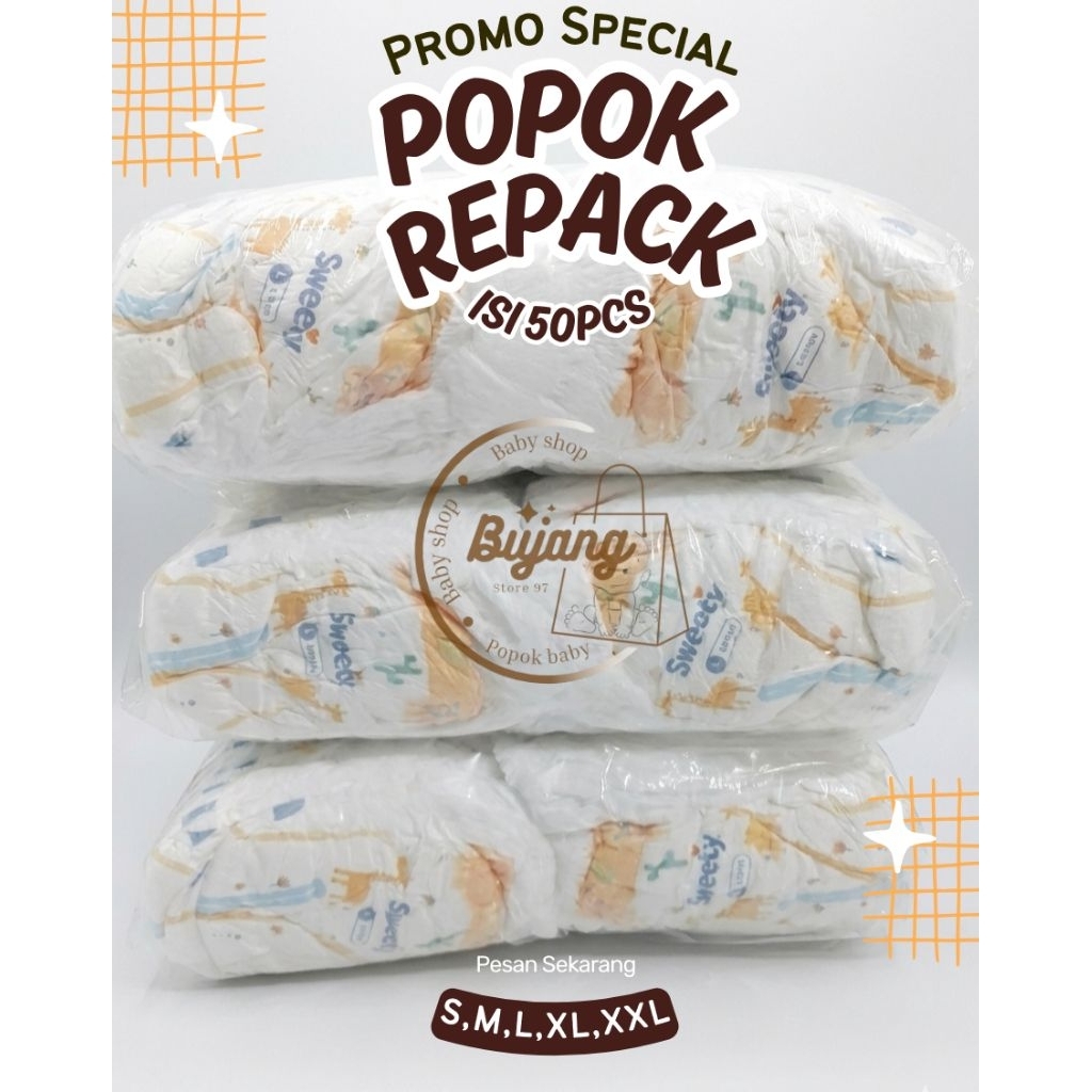 Pempes Bayi Repack Isi 50pcs (Sweety,happy nappy) Rekomendasi Anti Bocor Sekali Pakai Aman & Berkual