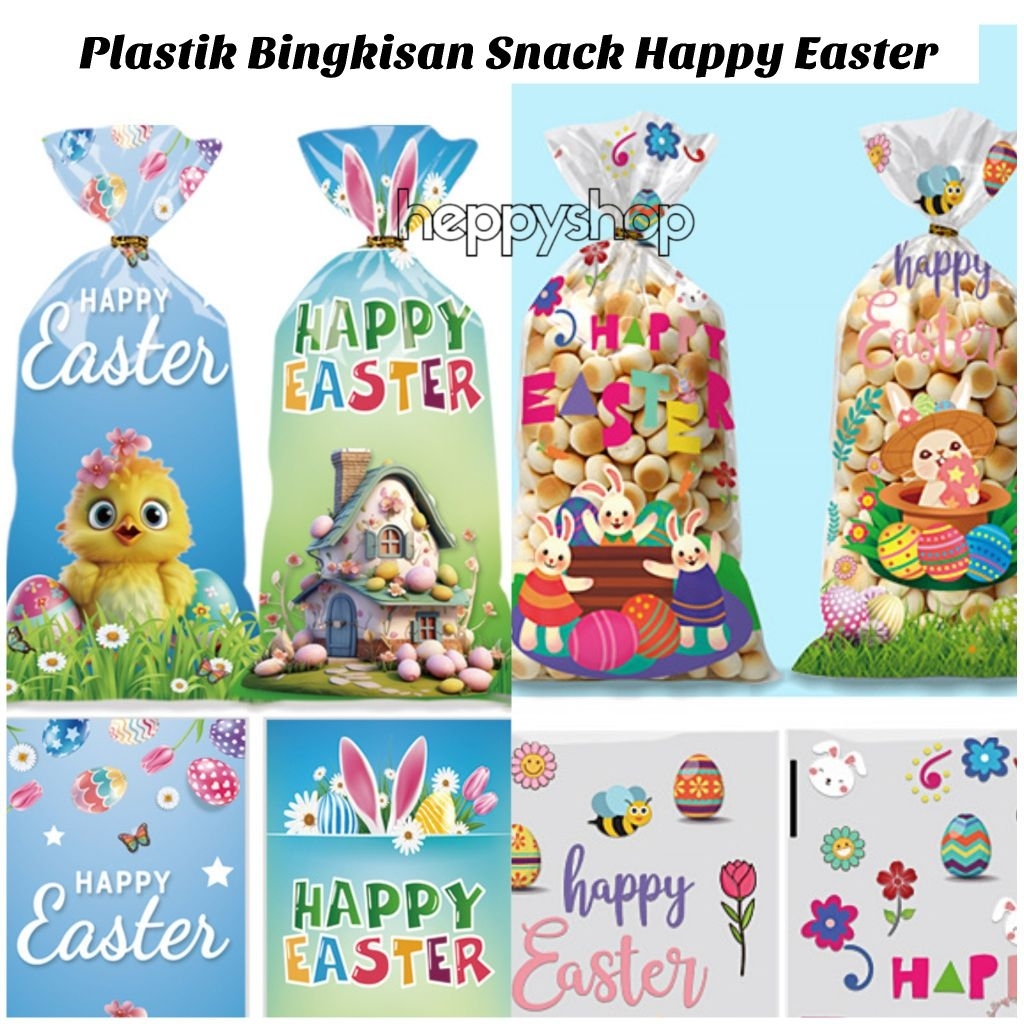 Plastik Bingkisan Snack Happy Easter, Goodie Bag Permen Kue Hampers Souvenir Paskah