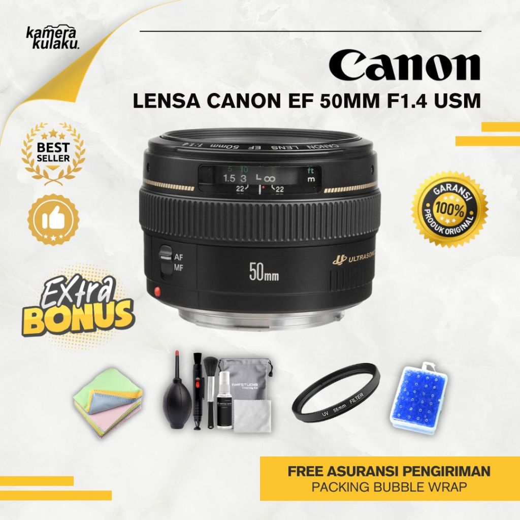 LENSA CANON EF 50MM F1.4 USM MULUS LIKE NEW COCOK UNTUK 5D, 6D, 7D, 80D, 60D