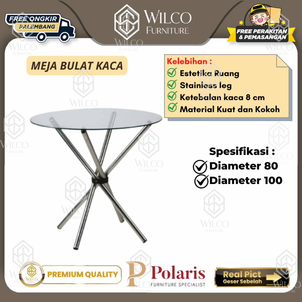Meja Bulat Kaca Minimalis | Reception Table Modern